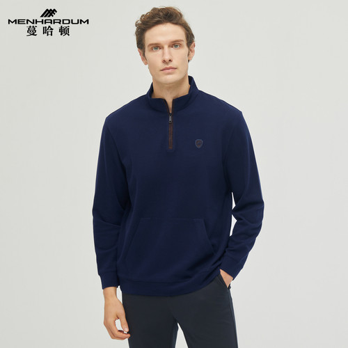 MENHARDUM/蔓哈顿秋冬新品立领针织衫保暖舒适中年纯色针织外套男