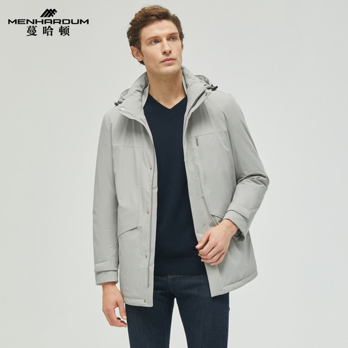 MENHARDUM/蔓哈顿冬季新品中长款连帽羽绒服白鹅绒时尚舒适外套男