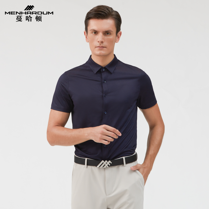 商务翻领开衫短袖T恤羊毛混纺