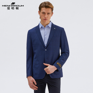 绵羊毛西装 新品 平驳领细格纹纯羊毛单西西服 蔓哈顿春装 MENHARDUM