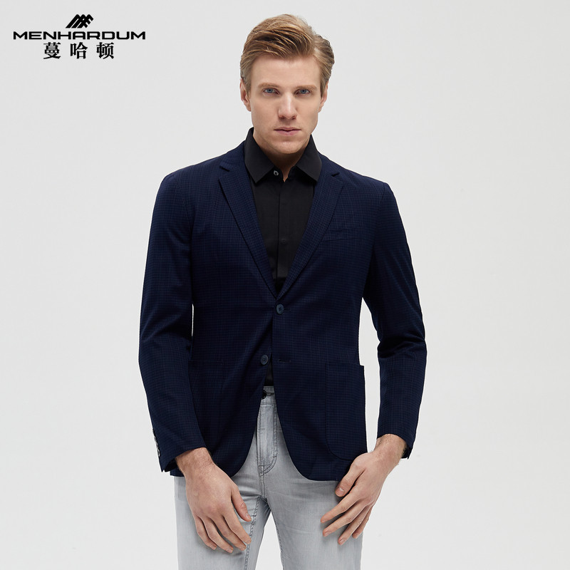 MENHARDUM/蔓哈顿春季新品纯棉西装轻薄平驳领西服单西外套男
