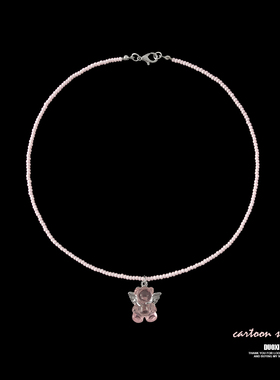 多喜商店【玫瑰制约】粉色米珠透色天使小熊月亮甜美少女心短项链
