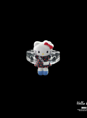 多喜商店【Hello Kitty】日系学院风凯蒂少女叠戴蝴蝶结透明戒指