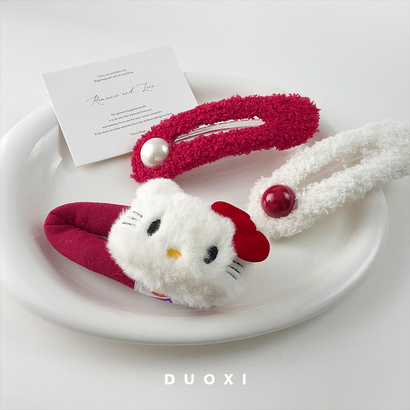 多喜商店【掰掰夹】夸张毛绒凯蒂猫甜美可爱少女心侧边KT猫发夹子