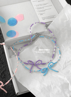 其他米珠女蝴蝶结彩色串珠项链