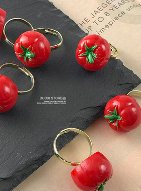 女塑料树脂卡通童趣番茄戒指