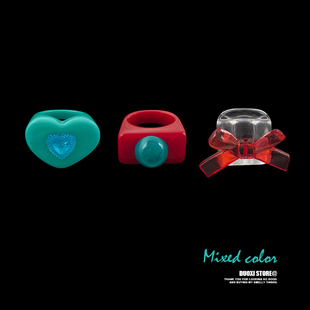 多喜商店【蓝色梦境】极简半圆指环个性冷淡风蝴蝶结夸张拍照戒指