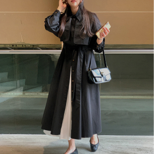 日韩chic2026秋季新品收腰显瘦单排扣风衣外套中长款气质连衣裙