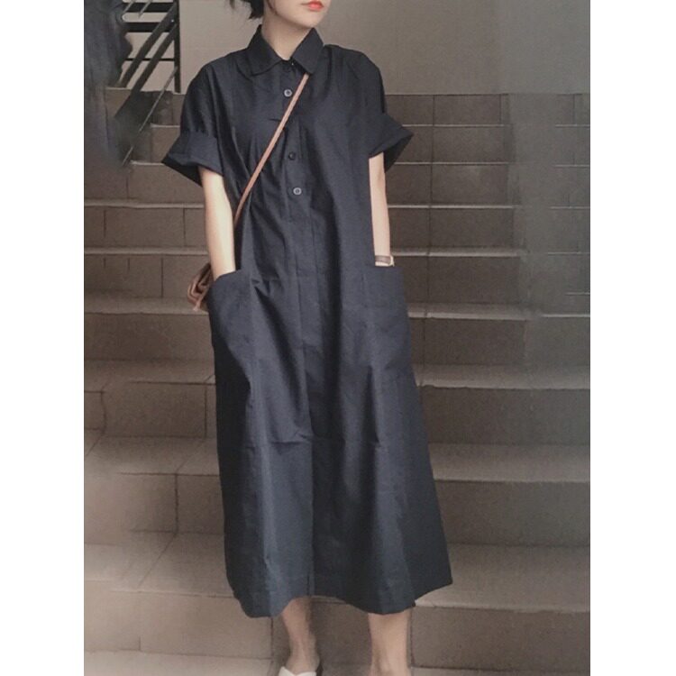 日系气质长款连衣裙2026夏季减龄大码胖MM设计感小众衬衫裙女