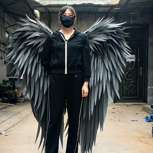 黑色海綿紙翅膀卡通天使翅膀魔獸道具模特拍照電影道具惡魔手工
