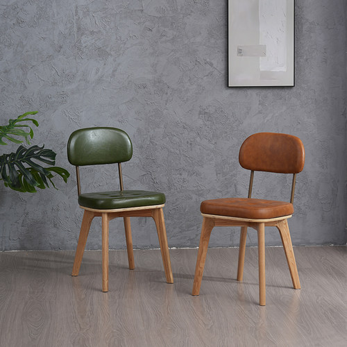 工业风简约YAOGO实木北欧皮餐椅