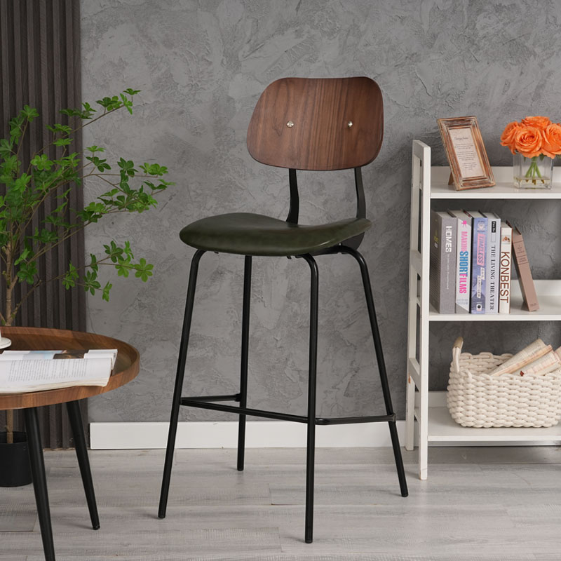 意式简约复古铁艺皮革吧椅中古设计师酒吧高脚椅现代家用靠背高椅