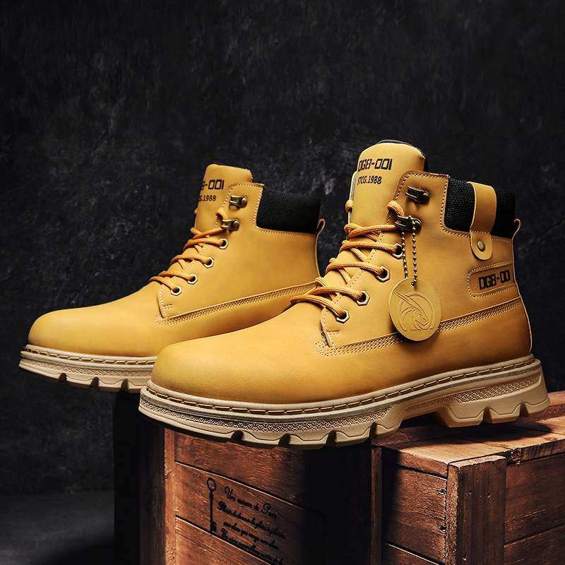 大黄靴子男秋季高帮马丁靴英伦风工装中帮沙漠皮靴踢不烂冬季防水|msdalam kategori Kasut lelaki popular, but - dari Buy2taobao.com untuk memberikan perkhidmatan ejen Taobao profesional membeli
