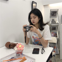 Real price casual and versatile personalized printed letter cartoon short sleeve T-shirt