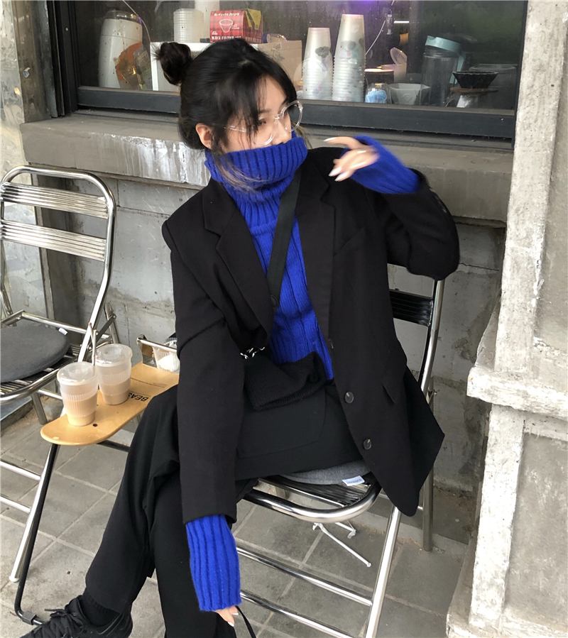 Real price high neck short sweater autumn winter thickened loose knit top