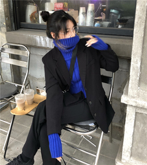 Real price high neck short sweater autumn winter thickened loose knit top