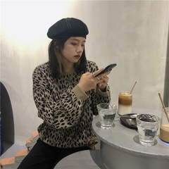 Korean loose long sleeve leopard print sweater with real price