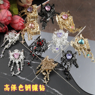 20*48mm高保色铜镶钻爱心翅膀带星芒吊坠魔盒水晶手串隔珠配饰材