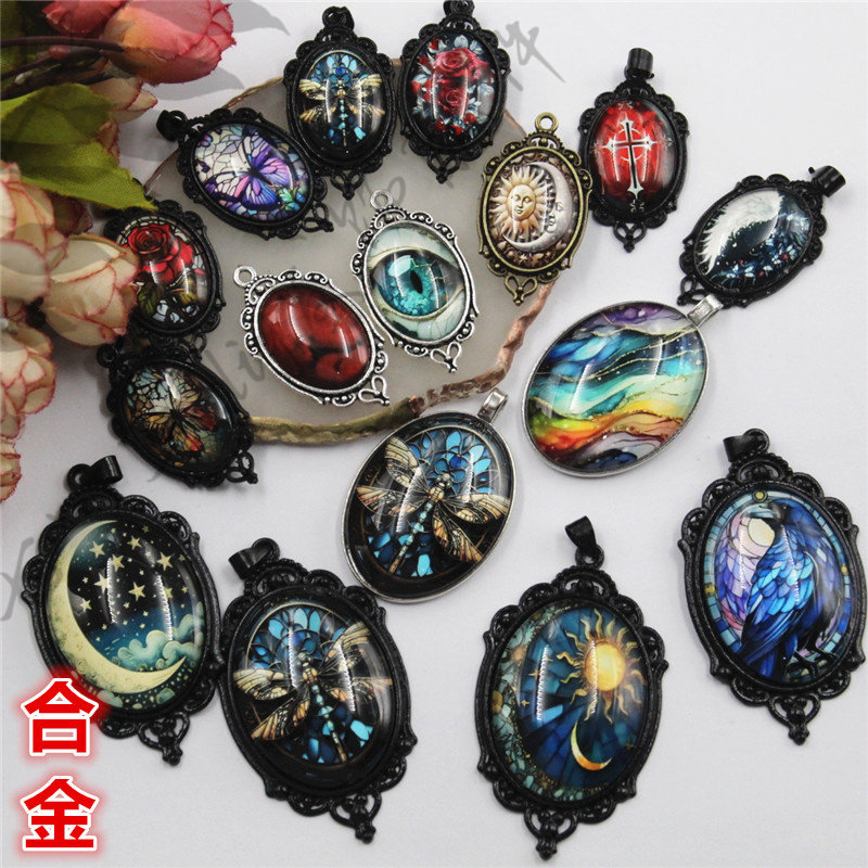 合金时光宝石蜻蜓蝴蝶十字架夕阳彩虹日月余晖玫瑰花猫眼乌鸦挂件