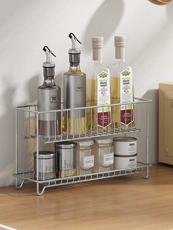 304不锈钢厨房台面双层置物架水杯架调料收纳沥水架梳妆台卫生间
