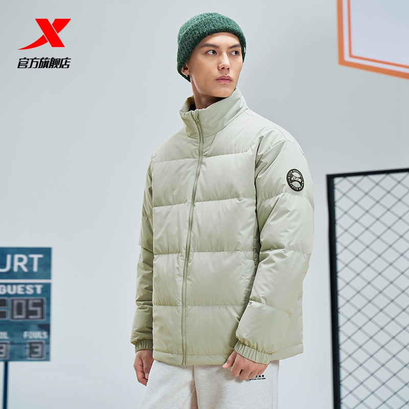 特步羽绒服男款2025冬季新款官方正品运动上衣加绒加厚保暖男外套