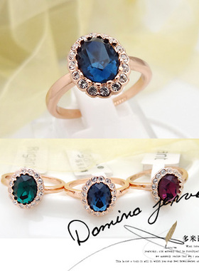 韩国饰品复古镶钻镀金水晶戒指