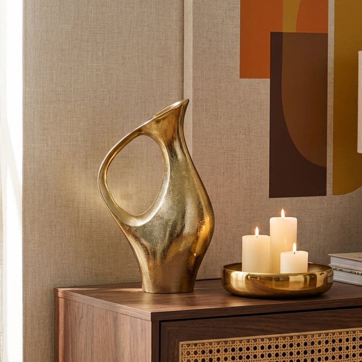 中古风金色银色水壶花器花瓶花具客厅设计师款家饰艺术装饰摆件,家居饰品,花瓶,淘宝优惠券,粉丝福利购,淘宝优惠卷