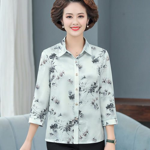 中老年人女衬衫桑蚕丝妈妈夏