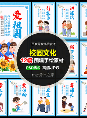 Q411校园文化墙绘素材学校围墙文化墙校园文明礼仪海报墙绘素材