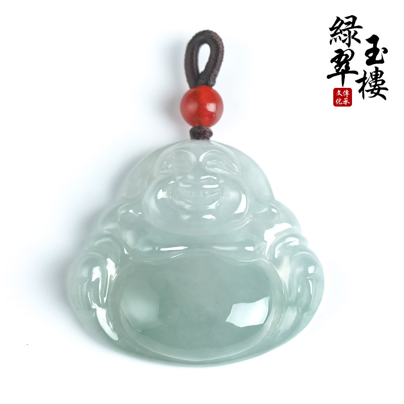 绿翠玉楼缅甸翡翠佛公吊坠天然玉石玉佛挂件大肚佛A货配挂绳457