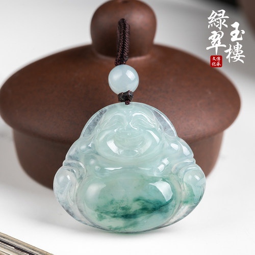 天然翡翠吊坠女玉佛冰糯种飘花佛
