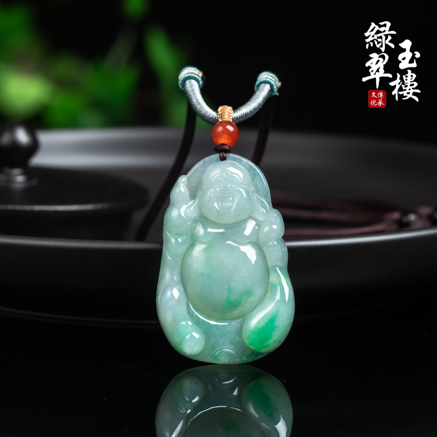 翡翠飘阳绿站佛公吊坠逍遥佛挂件