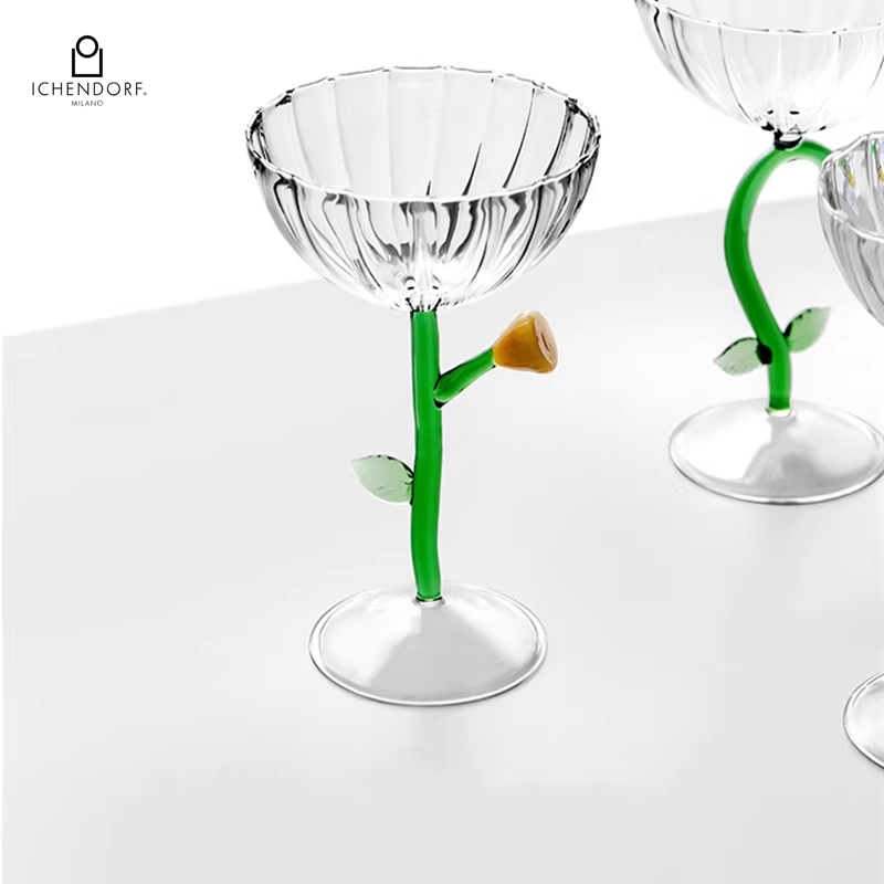 意大利Ichendorf 植物创意无铅玻璃红酒高脚葡萄酒杯甜品冰淇淋杯