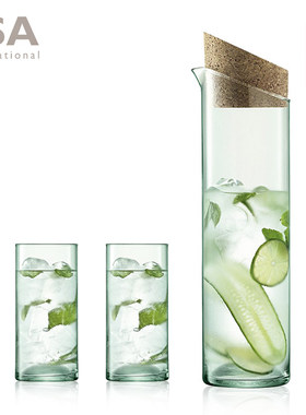 英国LSA CANOPY进口手工玻璃杯创意家用冷水壶带盖果汁壶绿色水杯
