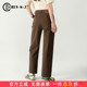 直筒裤 子加绒裤 女2025秋冬新款 棕色牛仔裤 女裤 美拉德咖色裤 法棍裤