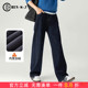 子 直筒长裤 加绒原色阔腿牛仔裤 女秋冬小个子高腰显瘦垂感复古窄版