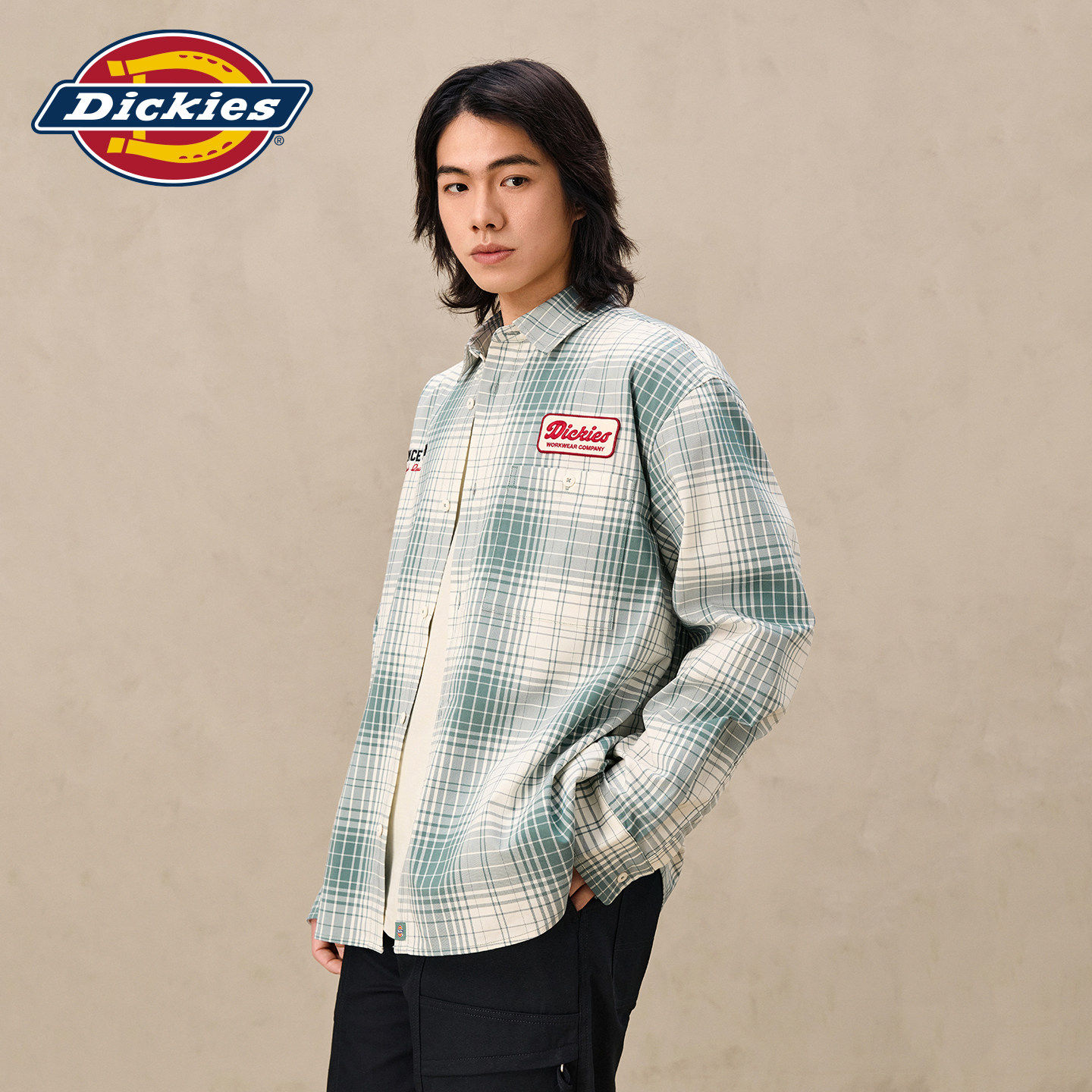 Dickies帝酷适2026新款格纹工装长袖衬衫宽松微弹休闲格子衬衣