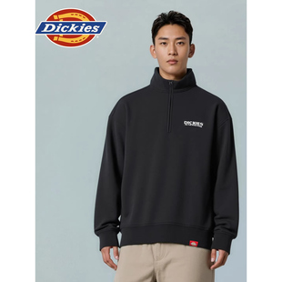 Dickies帝酷适秋冬新款字母刺绣抓绒内里半拉链运动风卫衣男女