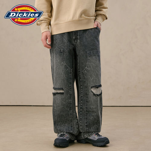 Dickies帝酷适26年春做旧破洞双膝工装裤宽松微弹复古风牛仔长裤J
