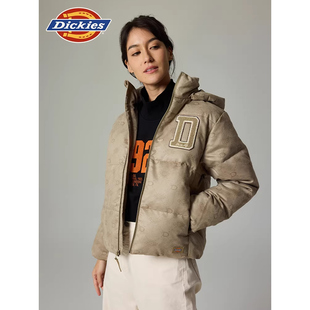 Dickies帝酷适秋冬可拆卸连帽小logo满印休闲女式工装羽绒服
