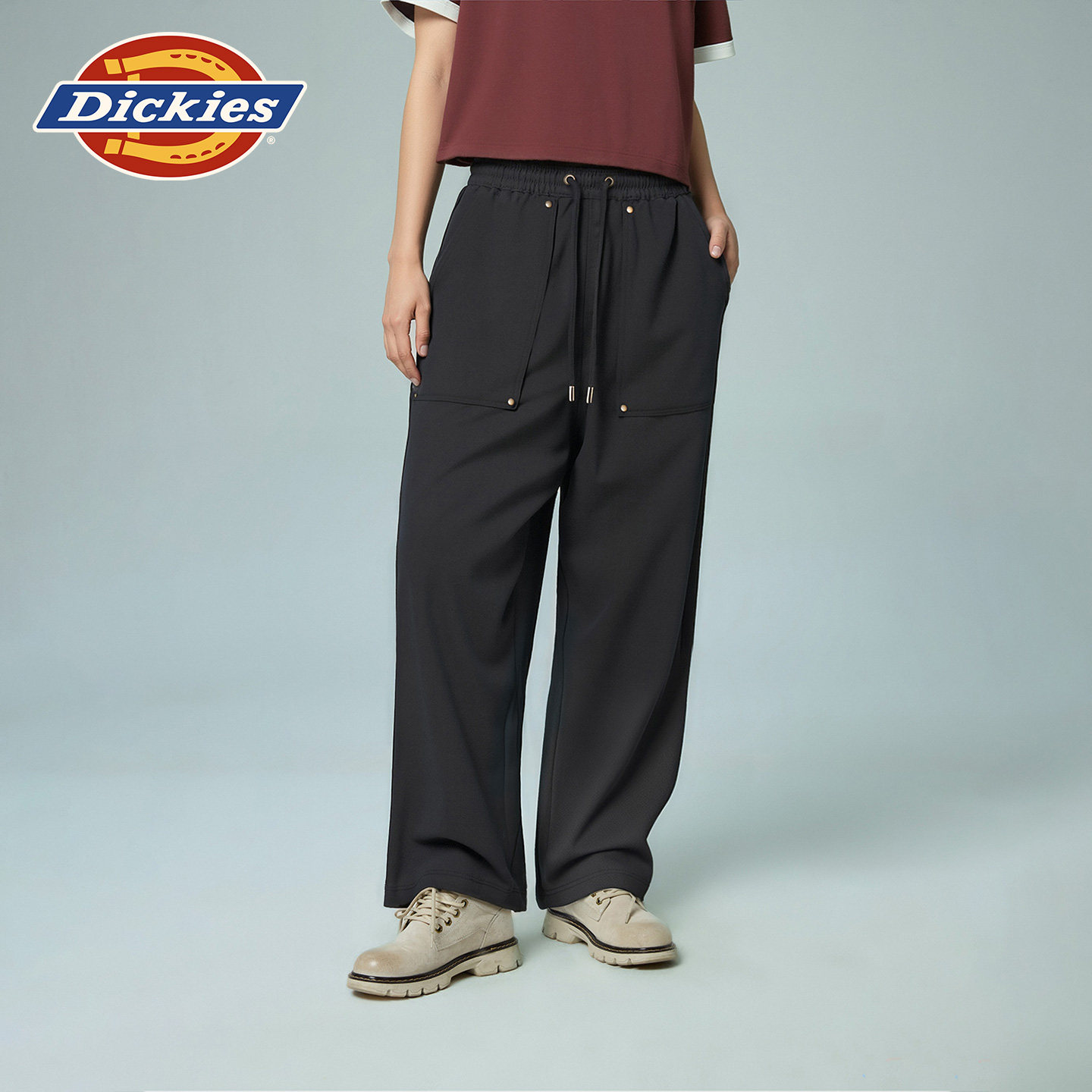 Dickies秋冬铆钉毛边女卫裤