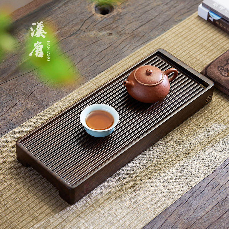 汉唐黑紫檀小茶盘 整块实木茶台 办公室干泡台排水盘户外旅行茶具