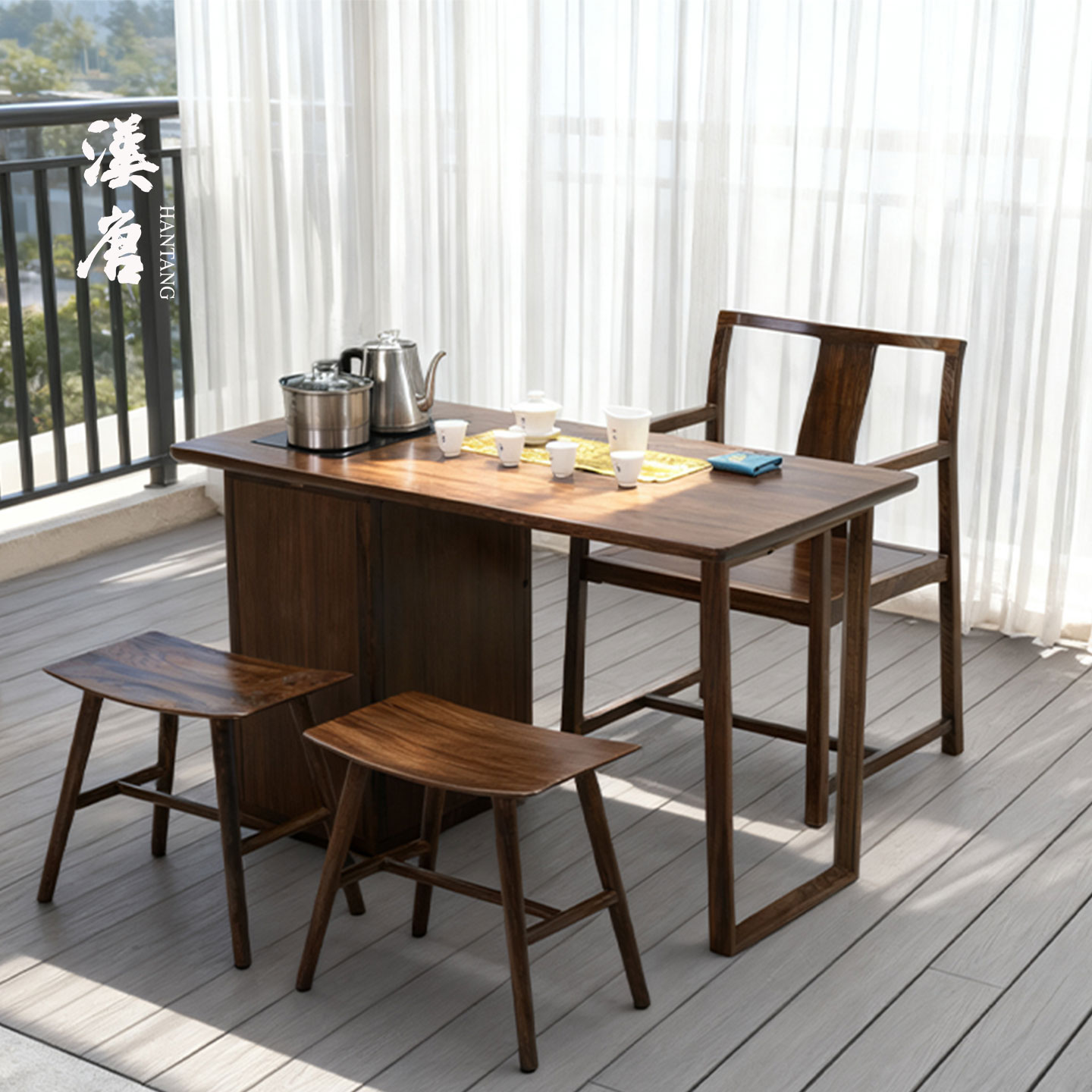 汉唐乌金木实木茶桌小型中式茶台