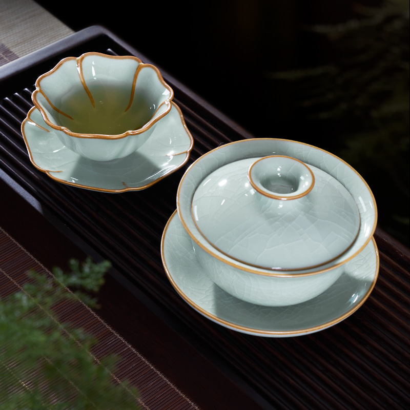 汉唐功夫茶具龙泉青瓷盖碗套装