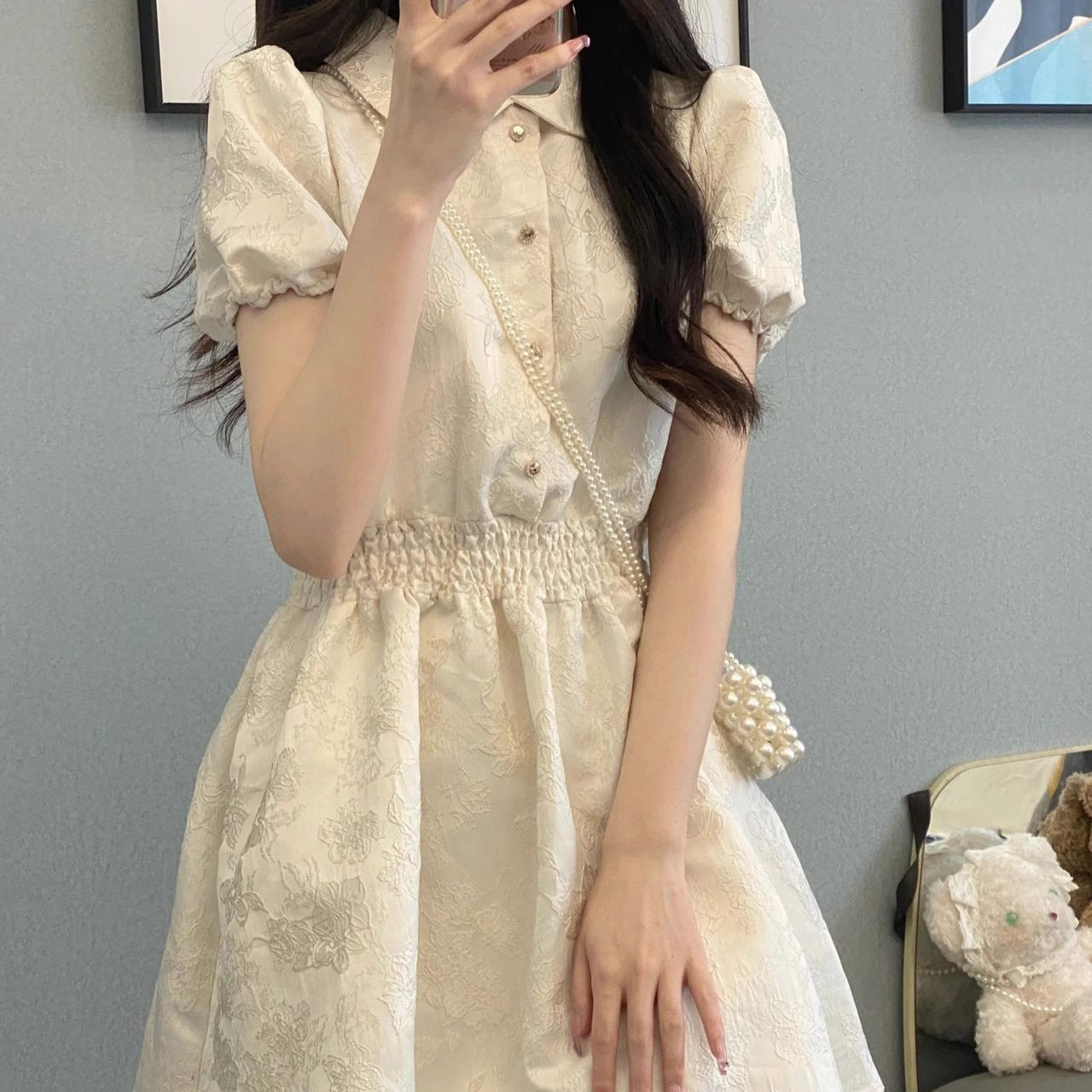 法式小香风可爱仙女束腰裙子女2025夏季新款茶歇甜美少女感连衣裙