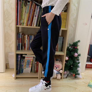 2020春秋季学生束脚校裤黑色深蓝色校服裤子女初中生显瘦运动长裤
