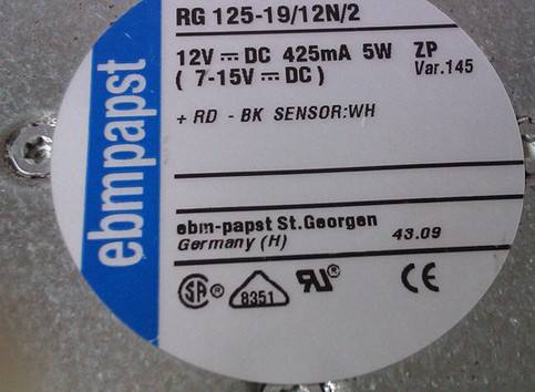 正品ebmpapst 180x180x40MM RG125-19/12N/2 12V 5W ABB涡轮风扇