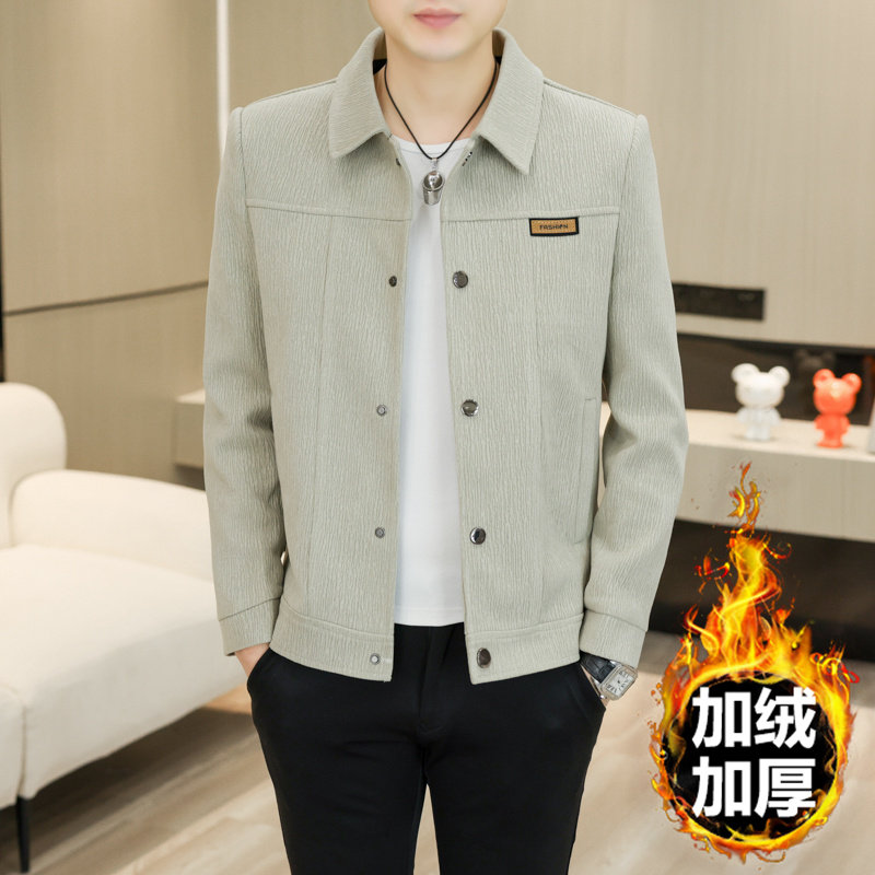 2025秋冬季新款夹克男士潮流时尚加绒加厚翻领外套高级感短款风衣