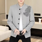 立领夹克中国风刺绣小西装 西服男修身 外套春秋新品 休闲中山装 韩版