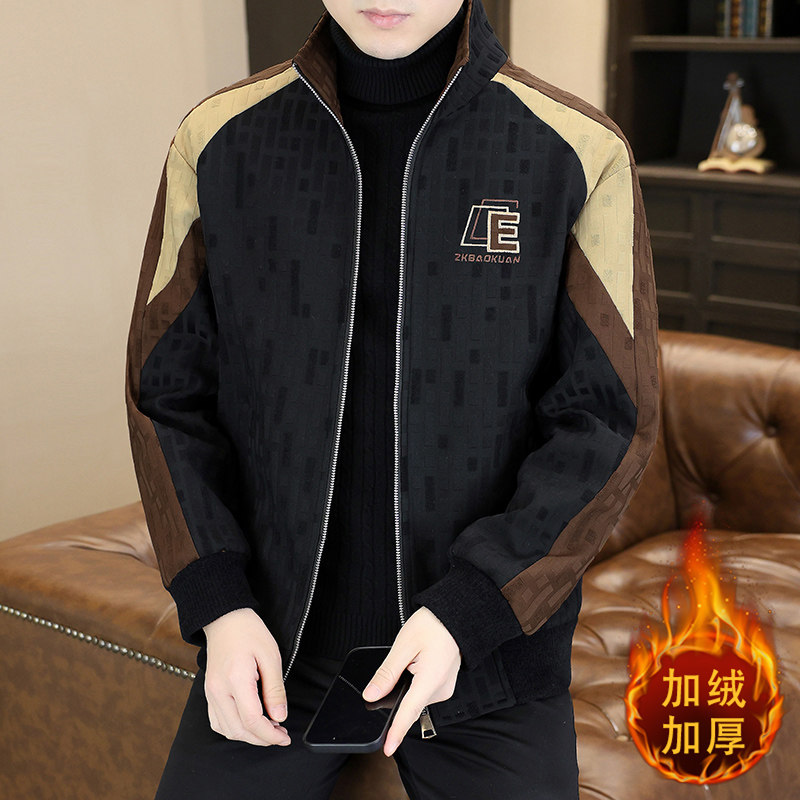 立领加绒加厚修身青年夹克